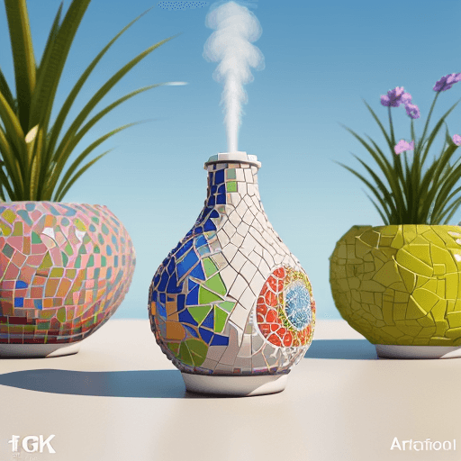 AI generated: Aroma diffuser, inspired by the colorful, whimsical designs of Antoni Gaudi's Park Guell in Barcelon...