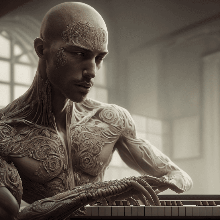 AI generated: pianist, male, intricate details, fineart, max details, Ultra realistic, photo realism, perfect anat...