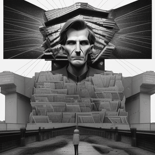 AI generated: drawing this passage as a parallel comic scene : "Orwell warns that we will be overcome by an extern...