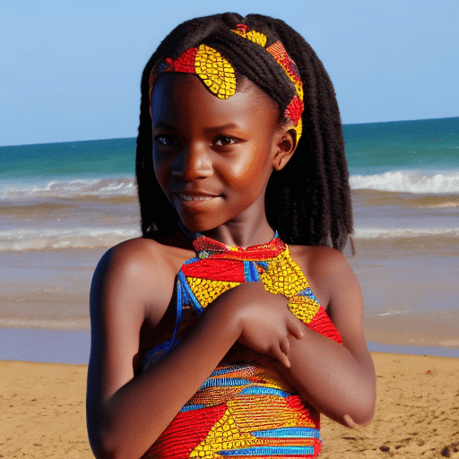 AI generated: a cute african girl on beach