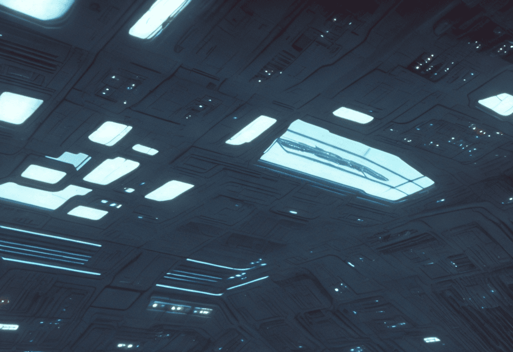 AI generated: Best quality, realistic, cinematic lighting : photo of USCSS Nostromo from the Alien movie, cruising...