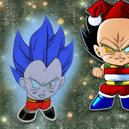 AI generated: VEGETA, christmas dress, chibi style, IN 3D
