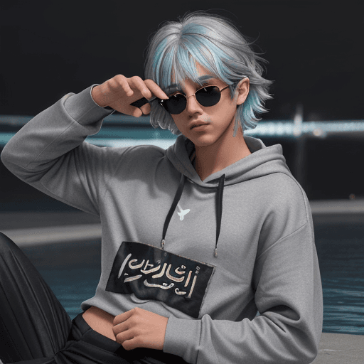 AI generated: (masterpiece, best quality, alhaitham), male, 20years old, sunglasses, glowing eyes, solo, grey hair...