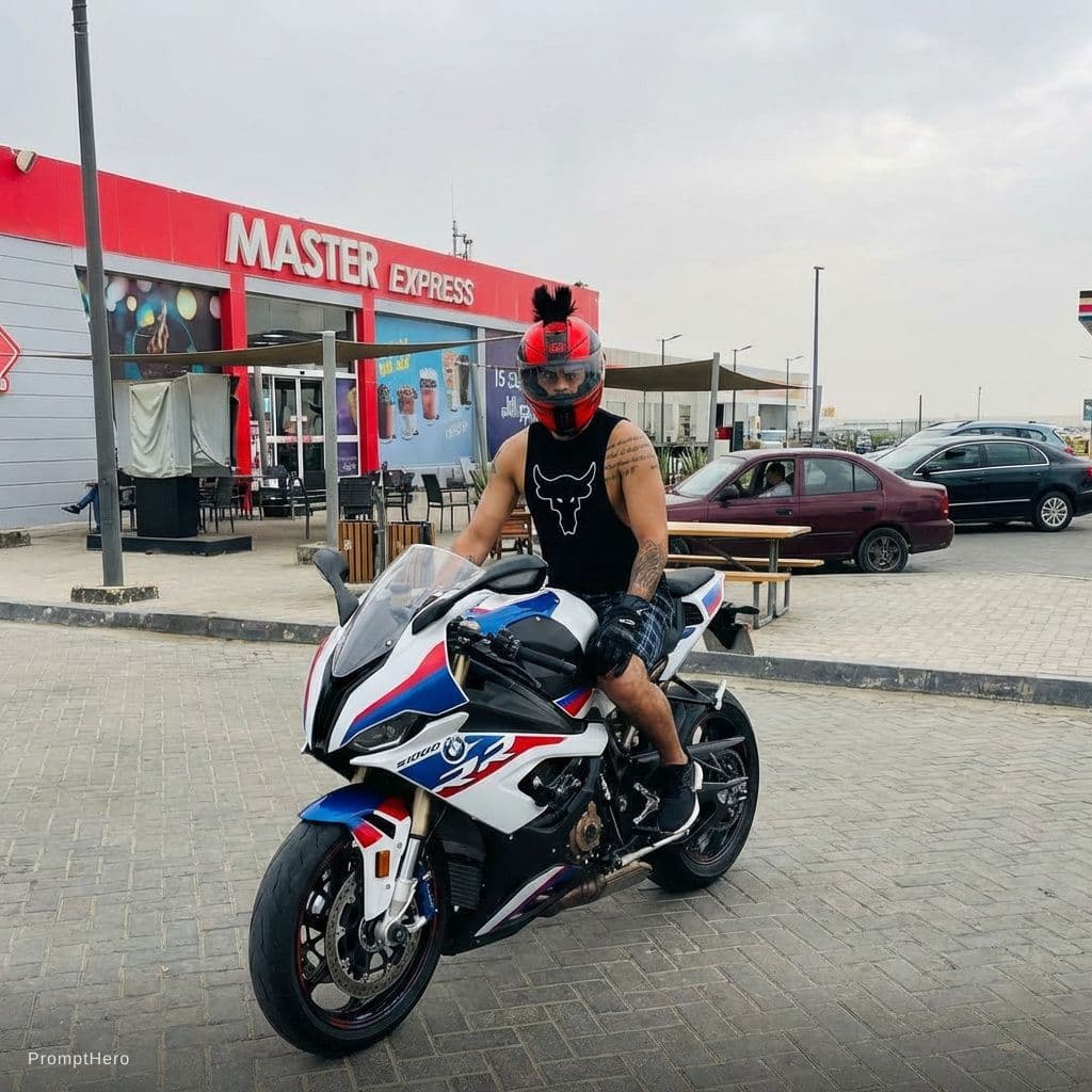 AI generated: Add the biker on the bike in the road uploaded