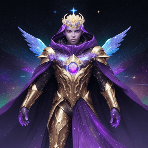 AI generated: man in golden armor made of stars and colorful space lights, (badass: 1. 3), powerful god of light a...