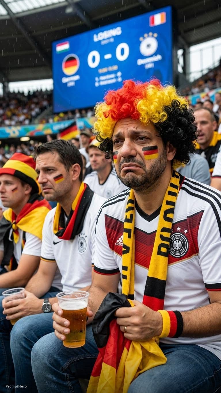 AI generated: germany fan.loosing but leave his face details the same