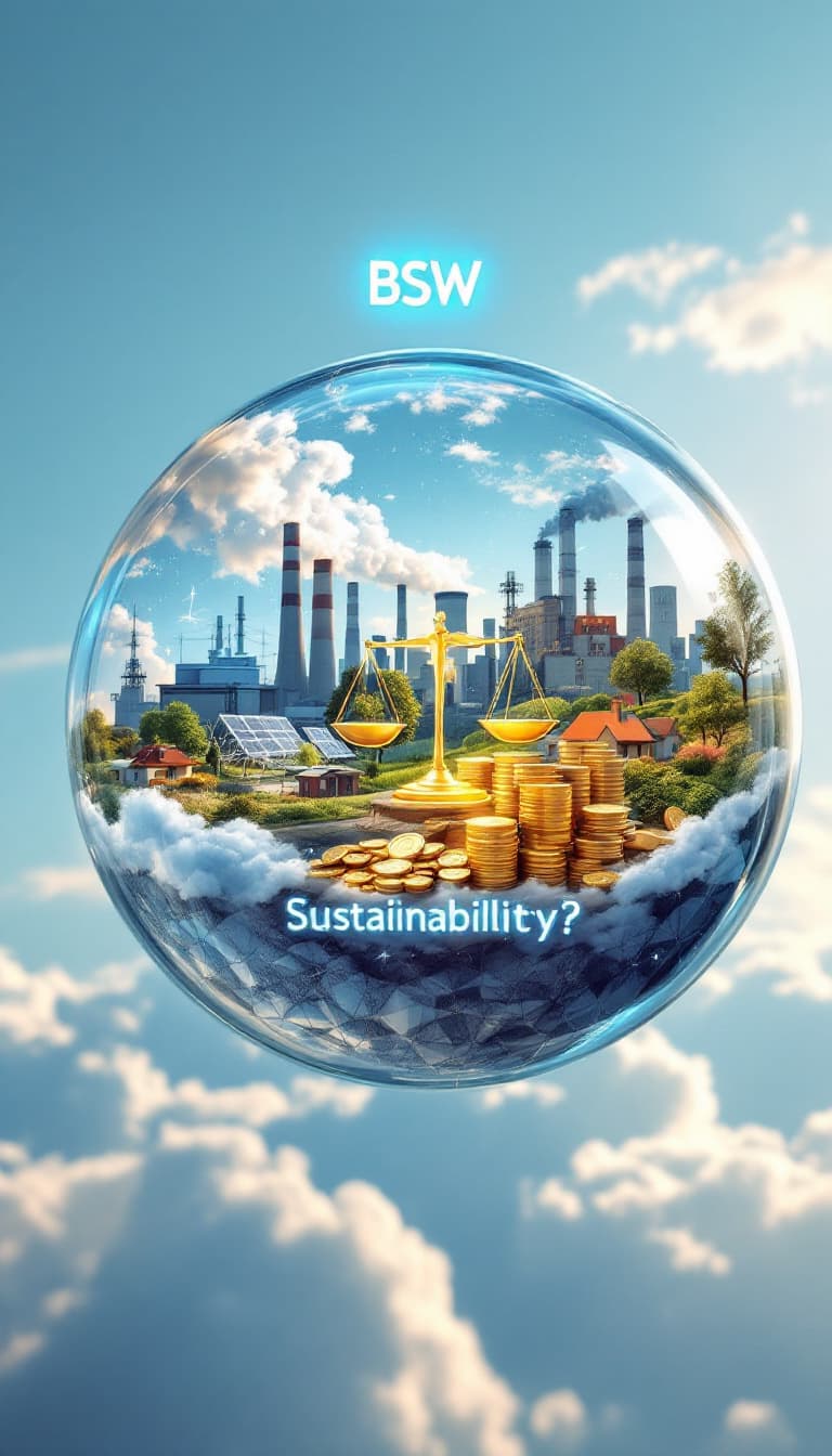 AI generated: A photorealistic glass sphere floating against a soft cloudy blue sky, containing a complex internal...