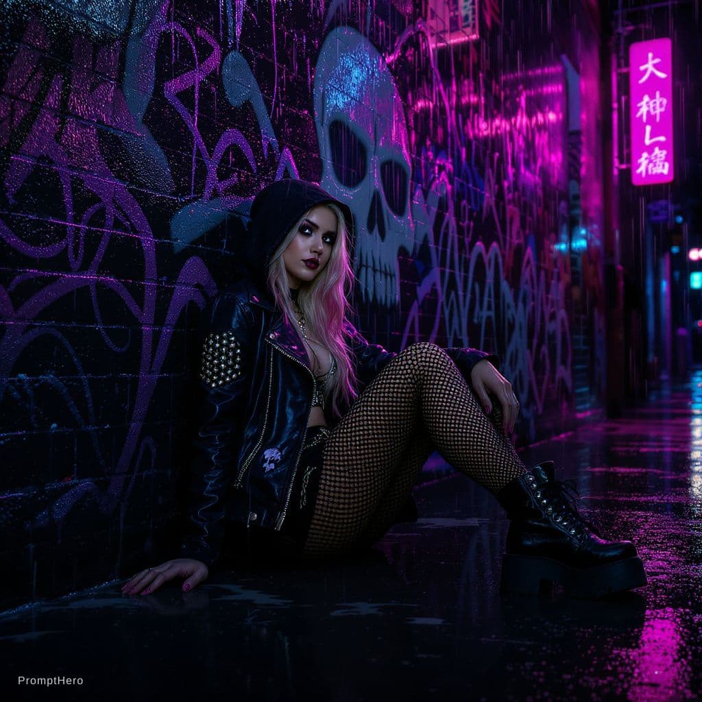 AI generated: Photorealistic ultra-detailed 8K cinematic photograph of a stunning 19-year-old gothic beauty sittin...