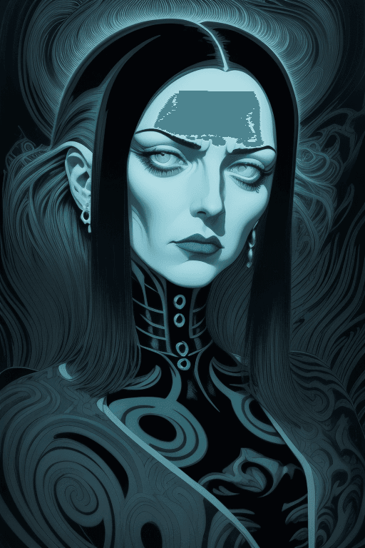 AI generated: Kay Nielsen, Basil Gogos, Alberto Savinio, James Gurney, Surrealism, Women profile with Binary circu...