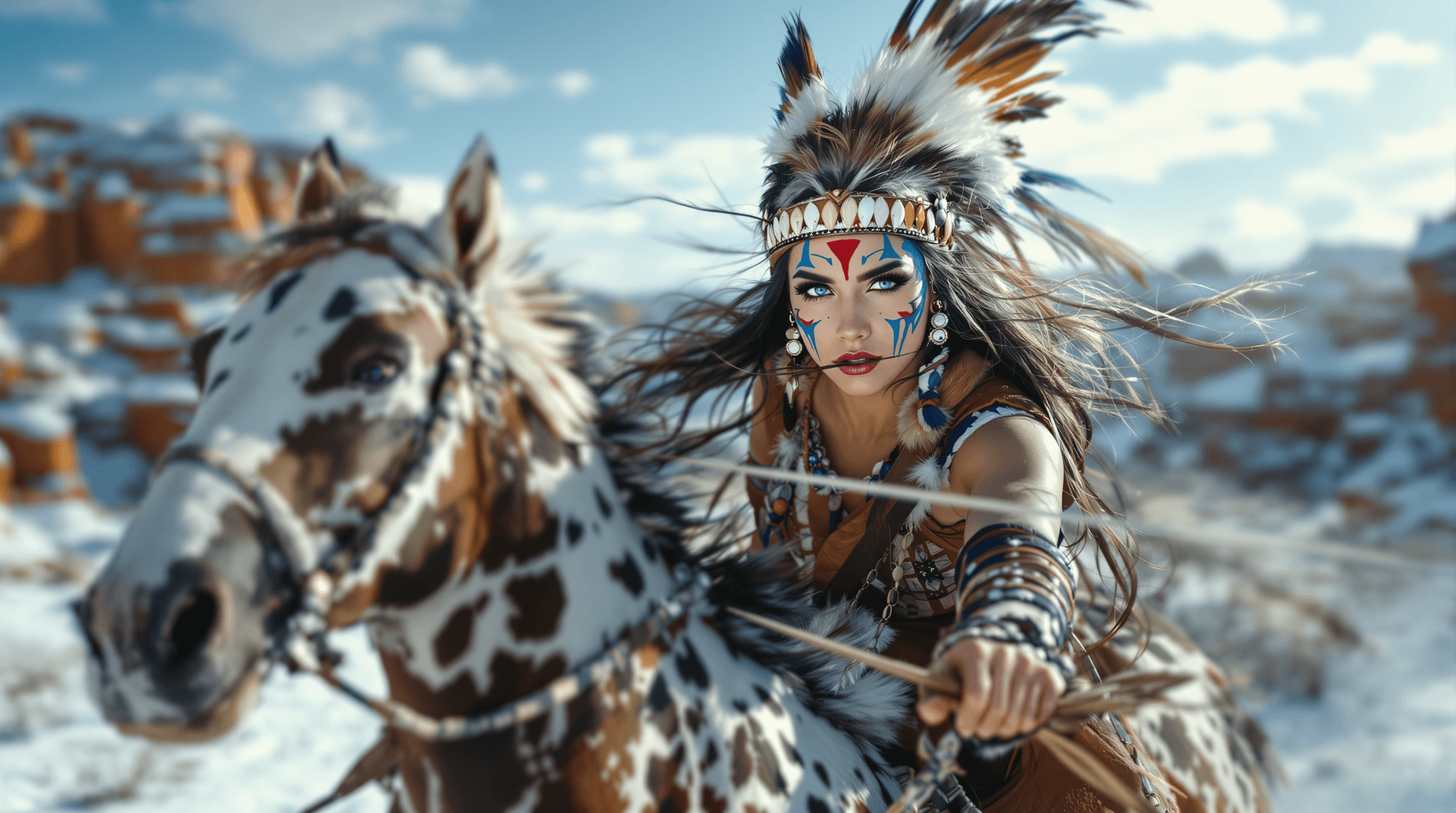 AI generated: Incredibly beautiful Norwegian with blue eyes, long eyelashes, black eyeliner, freckles. Dressed in ...