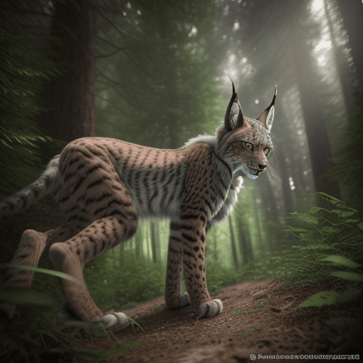 AI generated: lynx stalking its prey, front view, front facing, stealthy, forest background, dof, award winning wi...