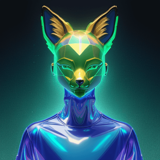 AI generated: 
3D cartoon Fox Head with Human Body, Wearing Iridescent Holographic Liquid Texture & Translucent Ma...