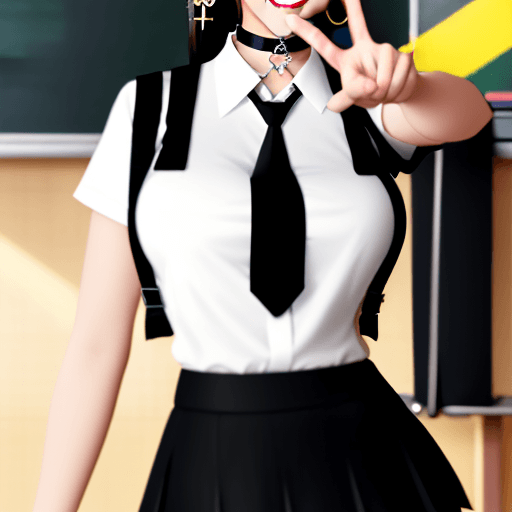 AI generated: best quality, 1 girl, standing, grin, peace sign, earrings, (barbell piercing), looking at viewer, c...