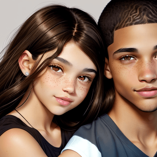 AI generated: Photo of a mixed  girl with two brown eyes,  clear skin, straight brown hair, and long hair hugging ...