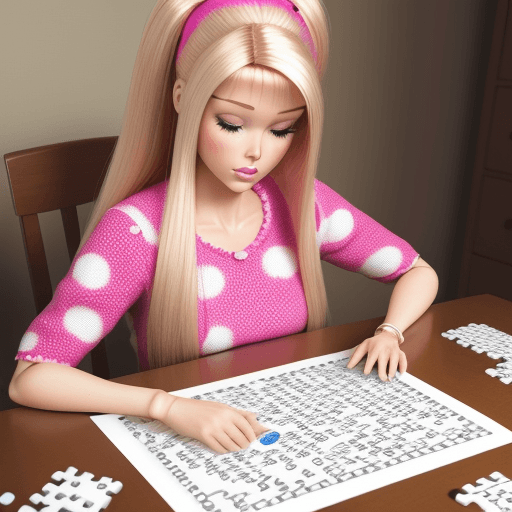 AI generated: Photo of a ultra realistic barbie doll playing word search puzzles