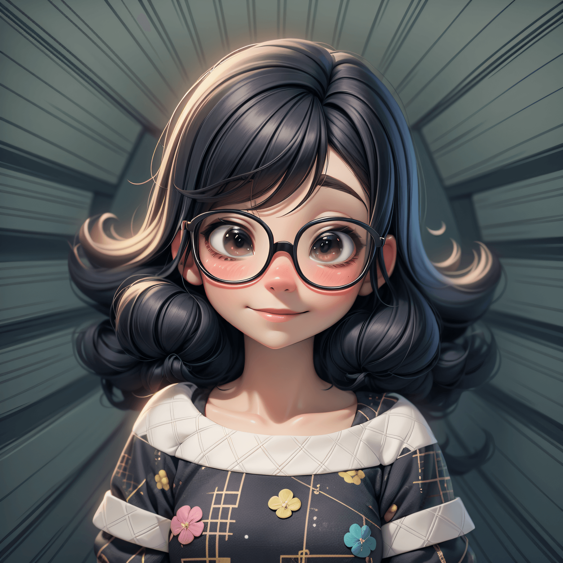 AI generated: Abstract cartoon, cute little girl with glasses with many cute decorative patterns, <lora: 3D cartoo...
