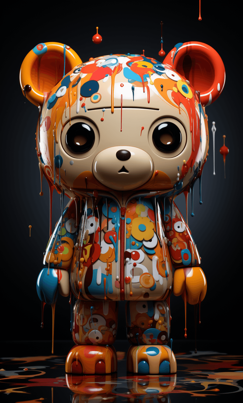 AI generated: create a toy bear, in the style of Takashi Murakami, cinematic lighting, sharp focus, --ar 71:118 --...