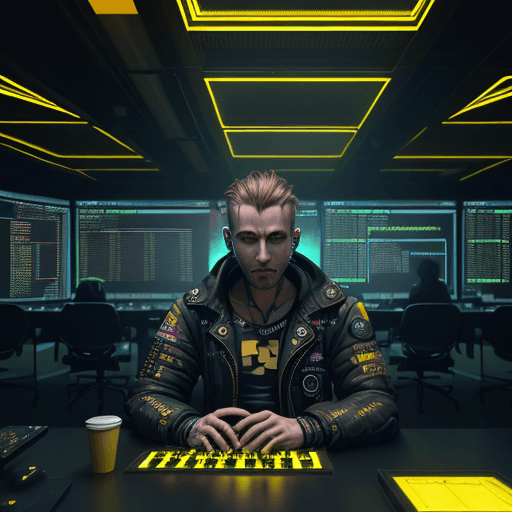 AI generated: The Trading room is digital art dim, with only the yellow light from the screens illuminating the ro...