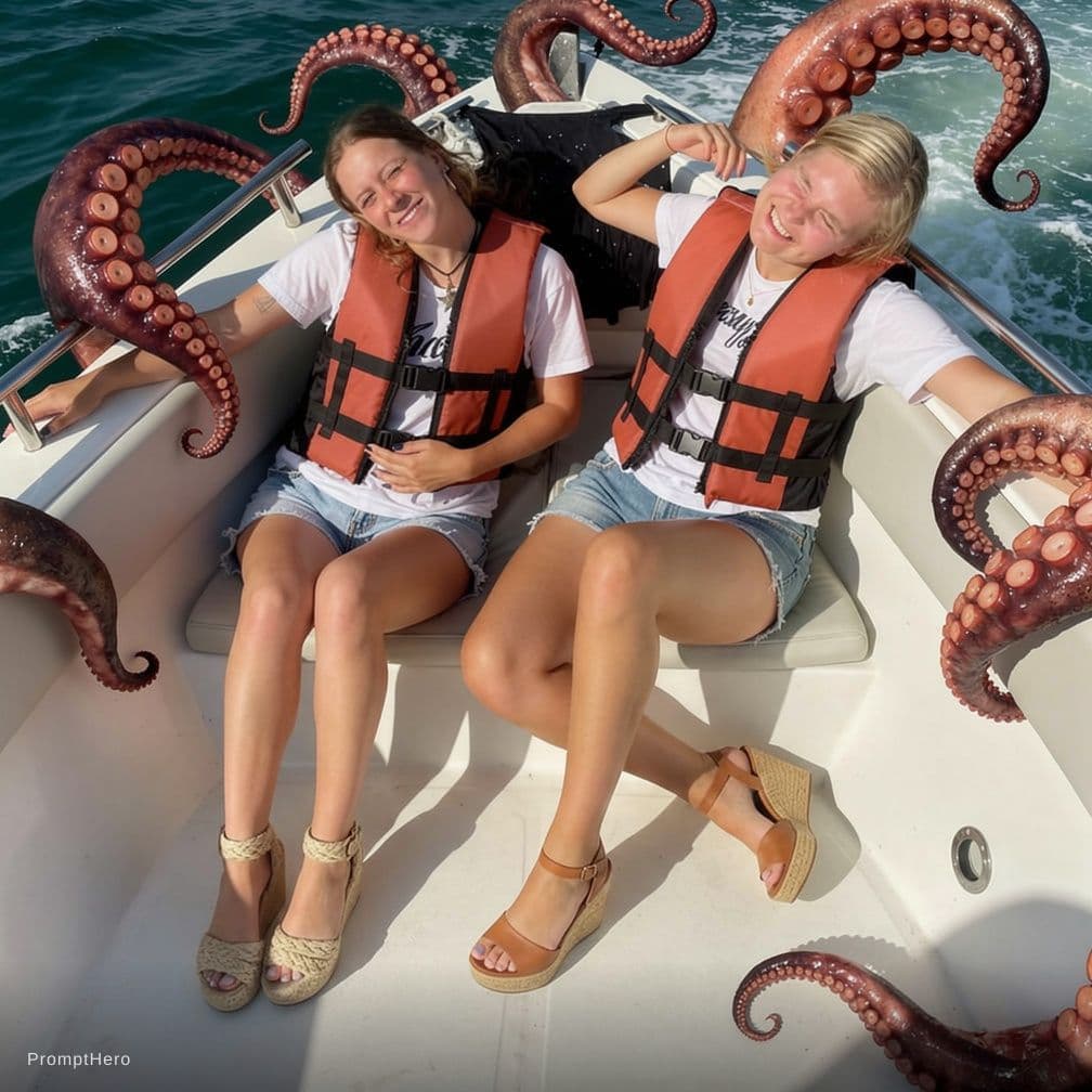 AI generated: The woman in the image are being attacked by tentacles Secreting a white liquid that is trying to in...