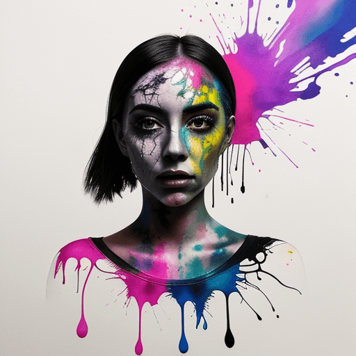 AI generated: high detailed, a woman in ghostly figure fully made of ink splatter in a female shape, colorful ink,...