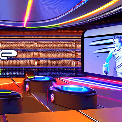 AI generated: Epic illustration of 'Play station 5' transformed into a big cricket stadium. Its design  futuristic...