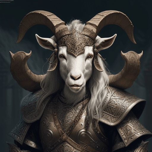 AI generated: goat warrior wearing viking armor, beautiful, highly detailed and intricate, hypermaximalist, ornate...