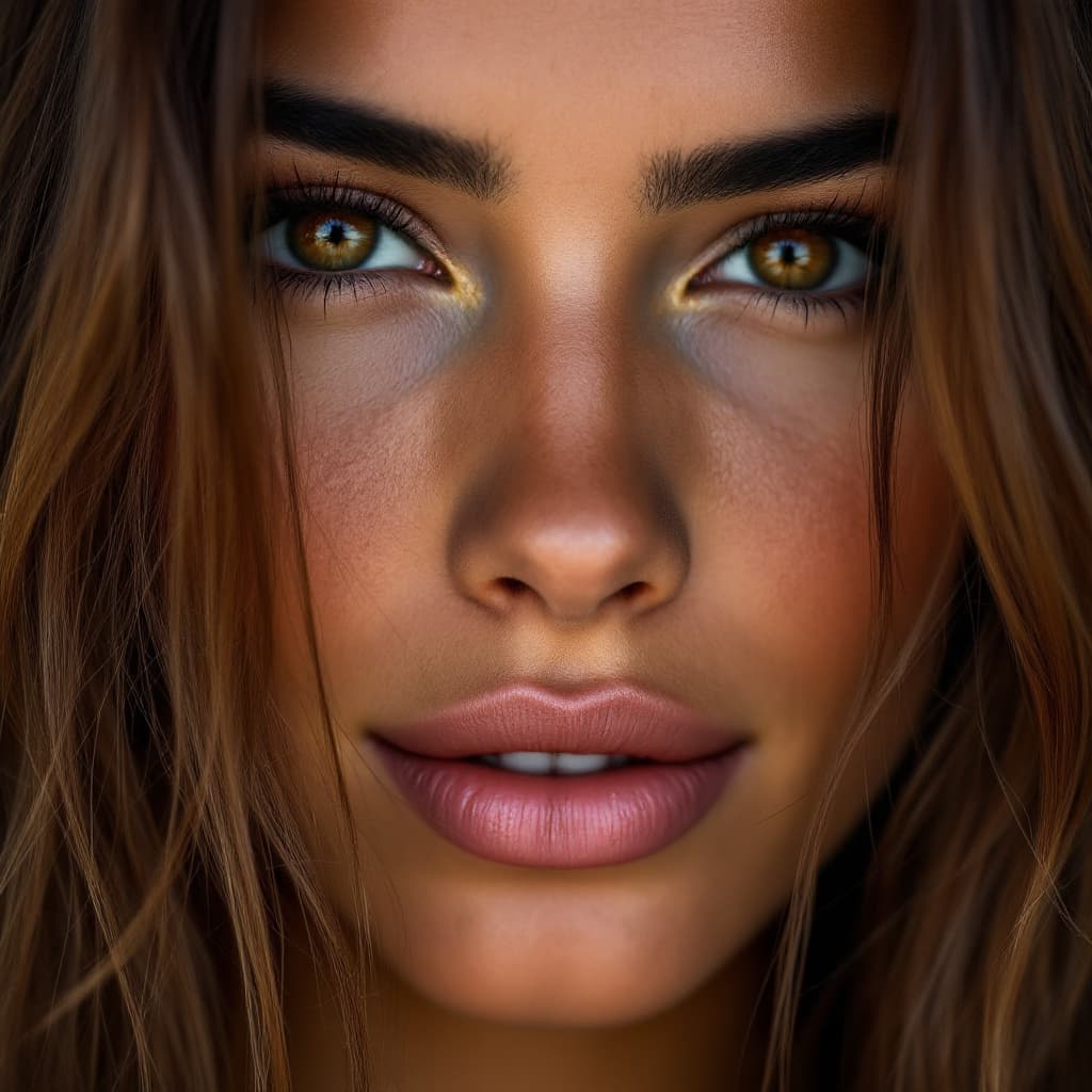 AI generated: Close-up portrait of a woman from Brazil, warm face from South American countries, no makeup just na...