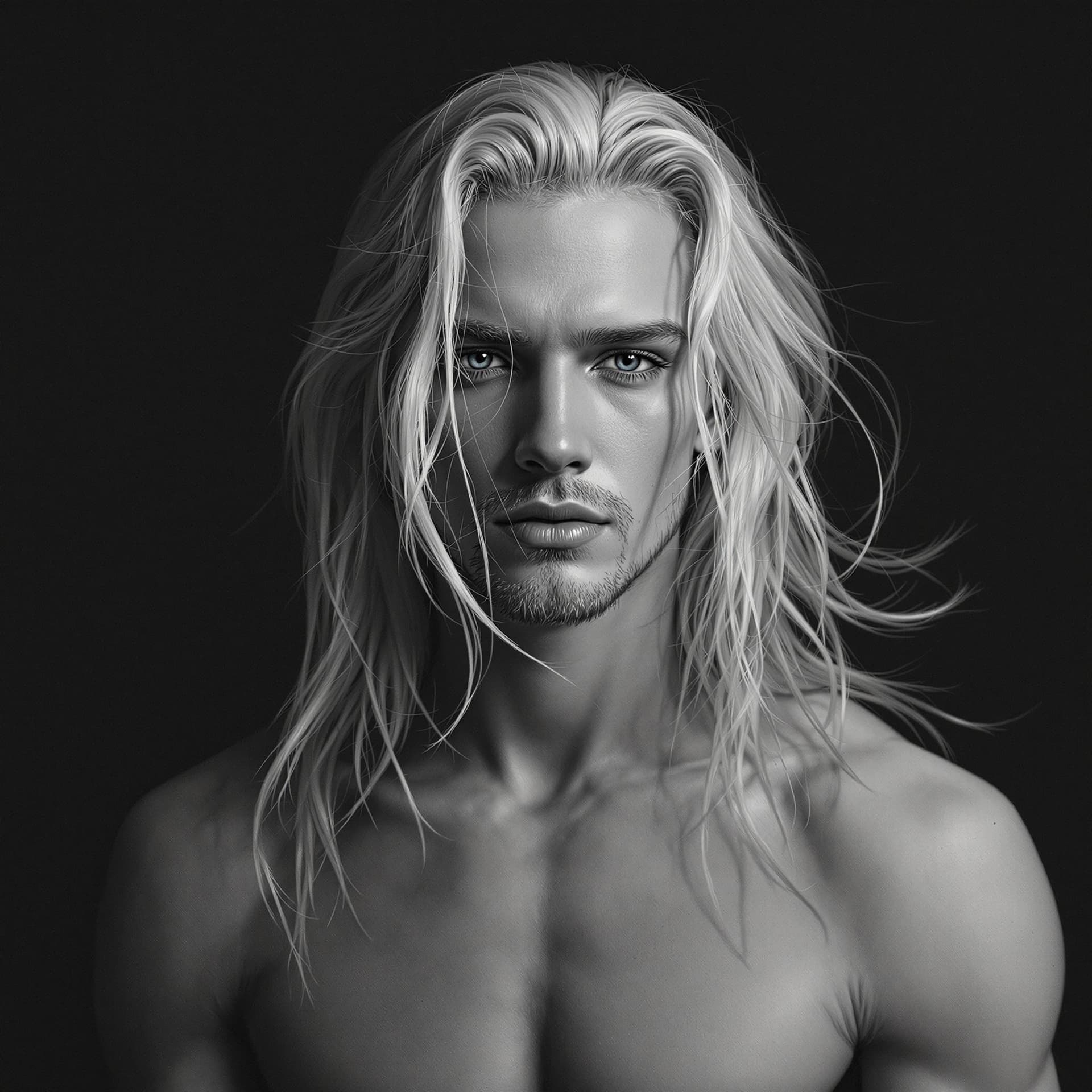 AI generated: a man with long hair,extremely pale and handsome,super slim