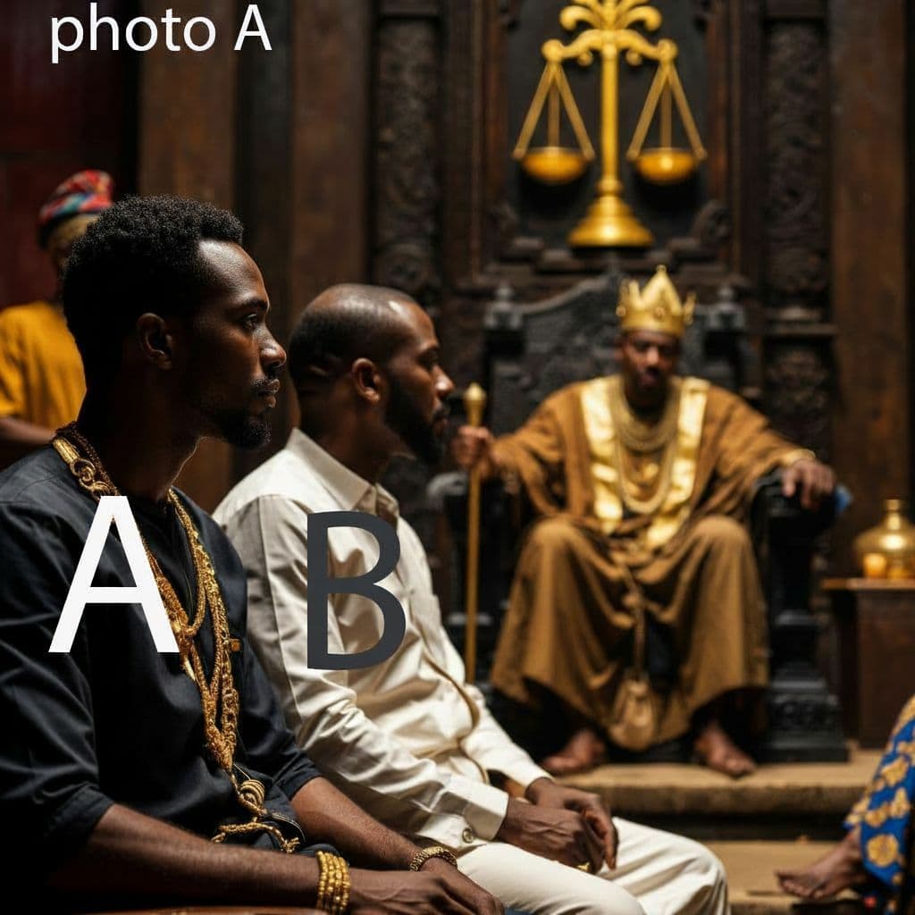 AI generated: Replace the two male characters seated in the foreground of the courtroom scene with the two men fro...