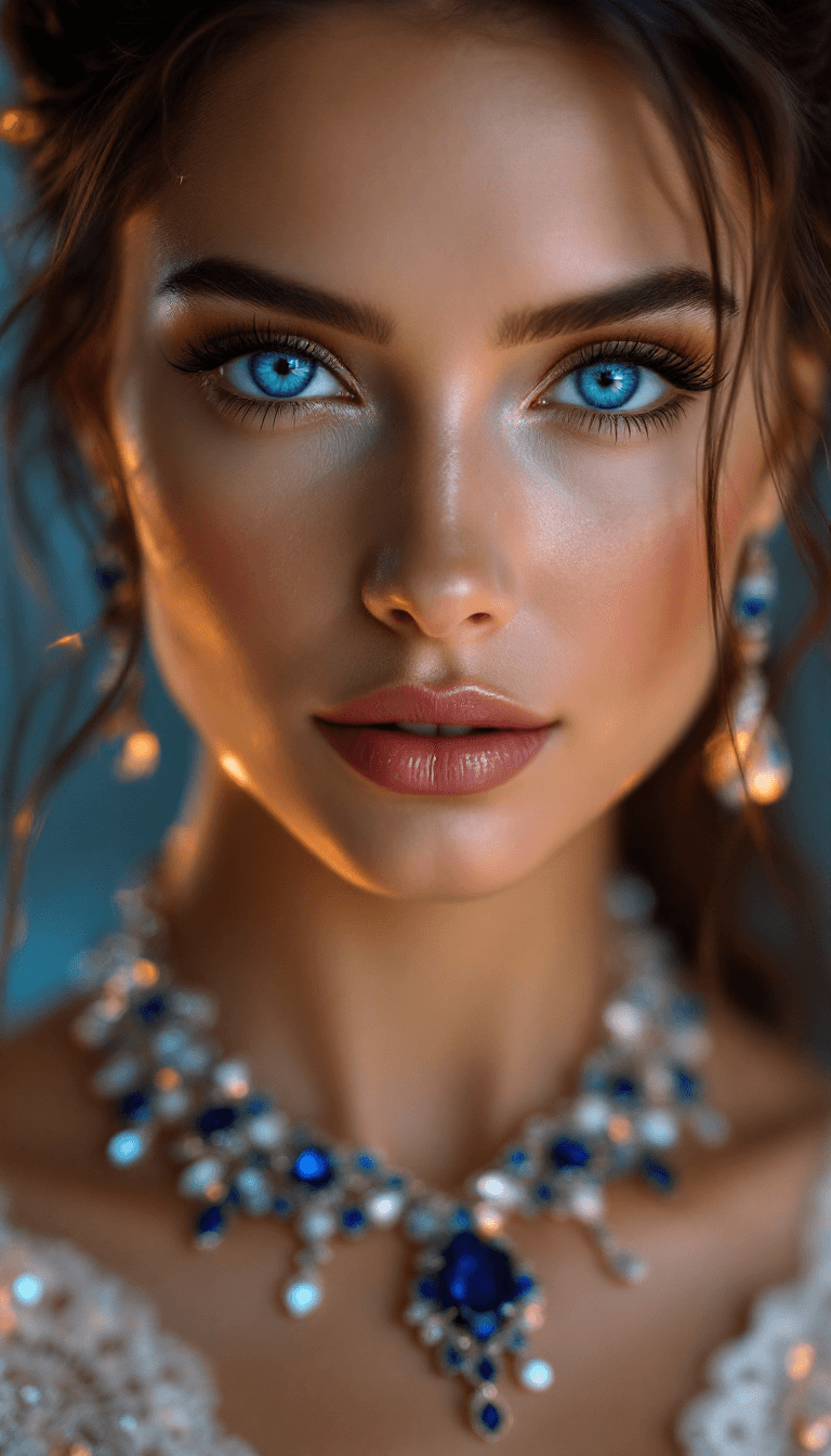 AI generated: A woman with striking blue eyes.