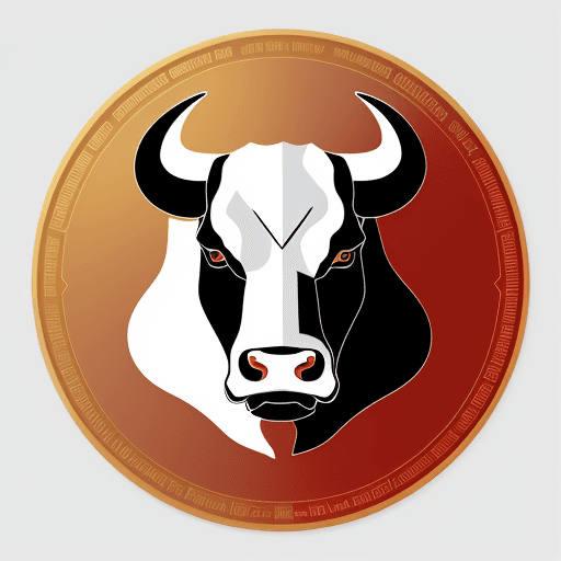 AI generated: round logo of a facing serious bull head. two colors, abstract style. add symbols of financial growt...