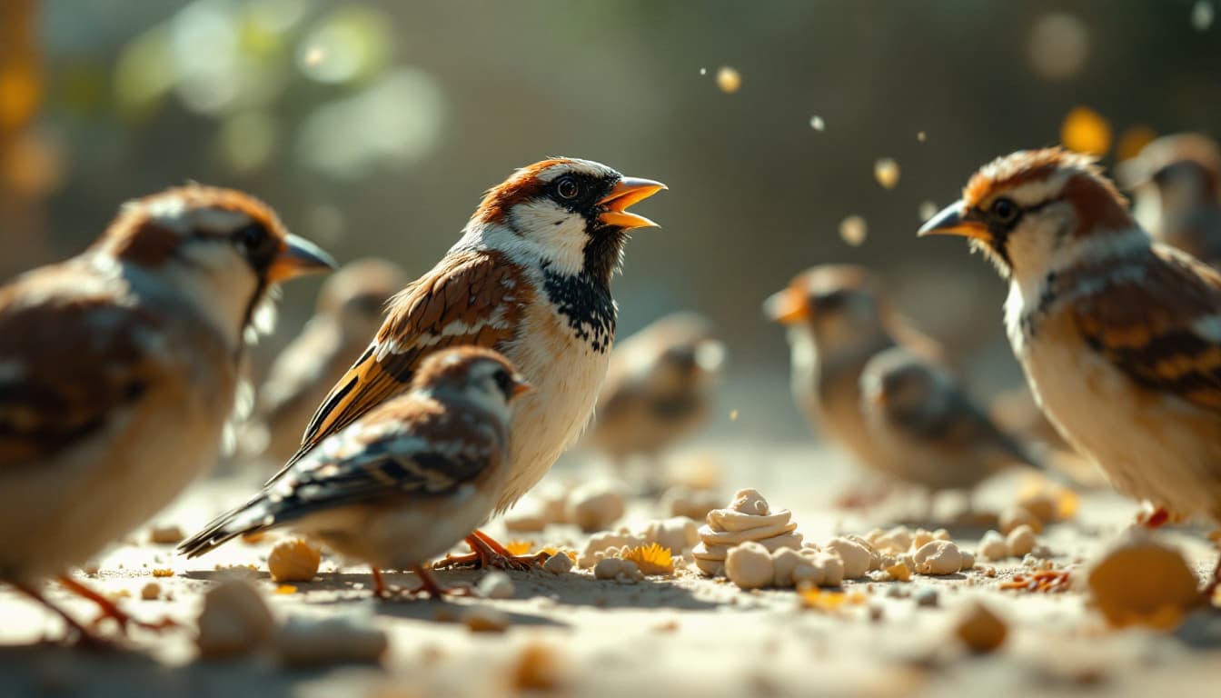 AI generated: The sparrow is playing clay (sparrow), (sparrow), (sparrows), (no human), (no female), ((realistic s...
