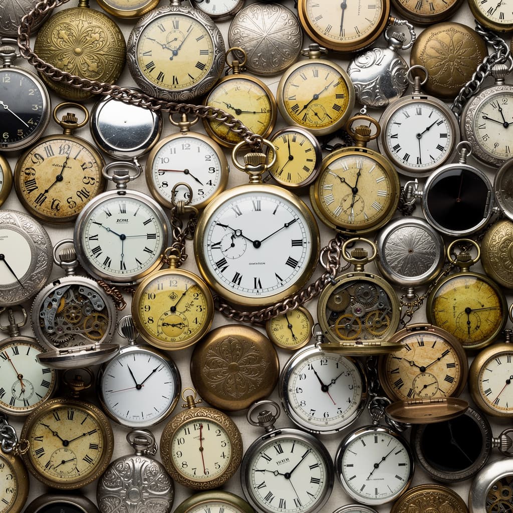 AI generated: portrait of nothing but pocket watches, all different types and styles, old one and new one. the wat...