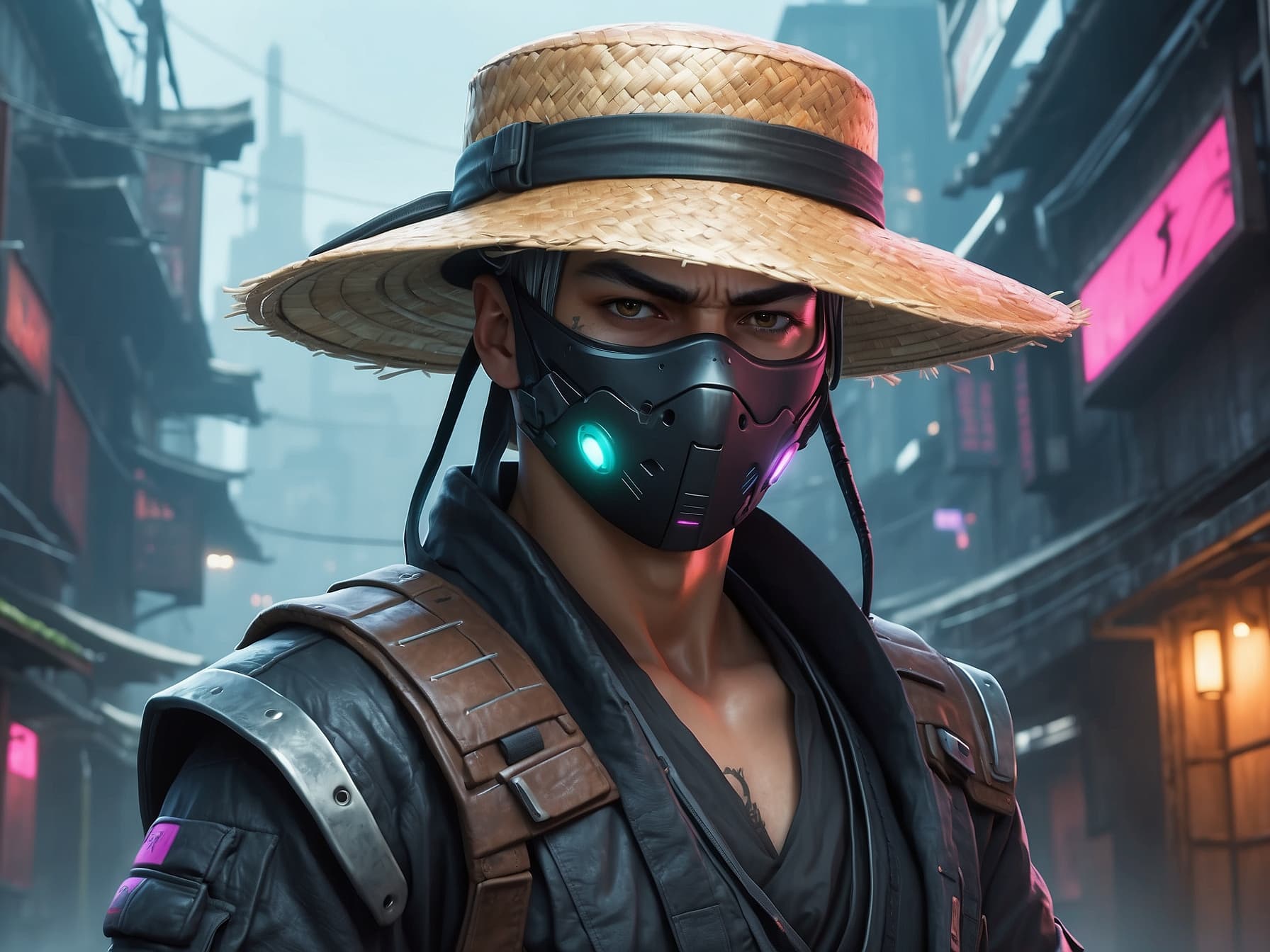 AI generated: a man wearing a hat and a leather jacket, a character portrait by senior character artist, trending ...