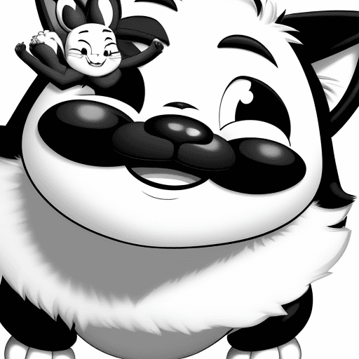 AI generated: animal small, cartoons, anime, cute, big smile, {{{{{{black and white style}}}}}}
