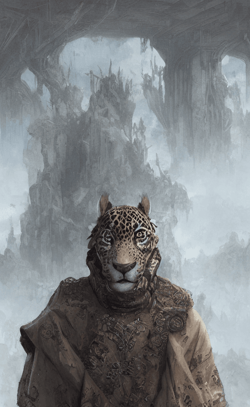 AI generated: An Jaguar man dressed in a 19th century costume, smiled, symmetrical facial features, front game car...