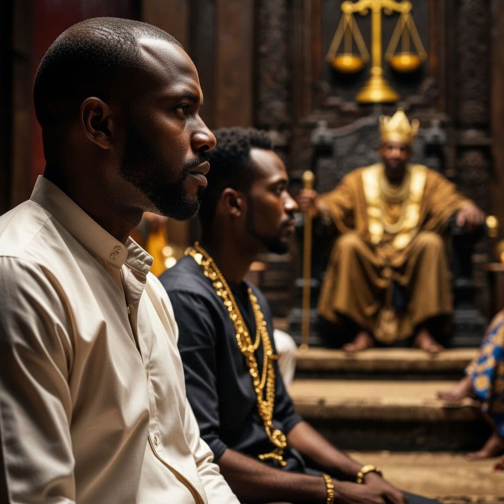 AI generated: Create an ultra-cinematic front-view camera shot capturing the profiles of the two regal West Africa...