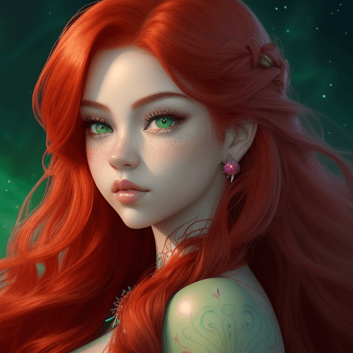 AI generated: a close up of a woman with long red hair, inspired by Selena Gomez, fantasy art, beautiful elsa, glo...