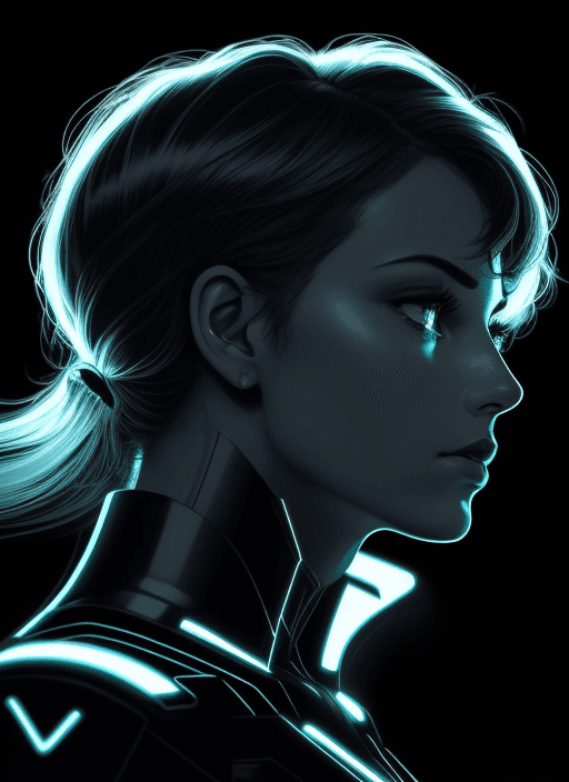 AI generated: Women profile with Binary circuit and poised expression, in the style of light and dark contrast, gl...