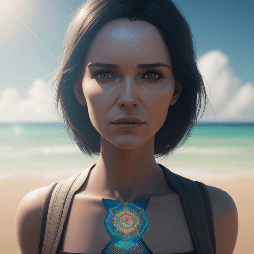 AI generated: 25 year woman in the sun. Octane render, trending on artstation, t symmetrical artwork. cinematic, r...
