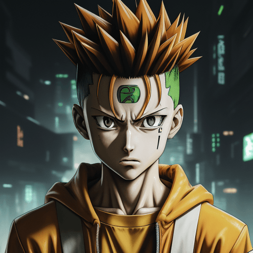AI generated: Hunter x hunter anime wallpaper, Gon Freecss wallpaper, in the style of cyberpunk dystopia, light ye...
