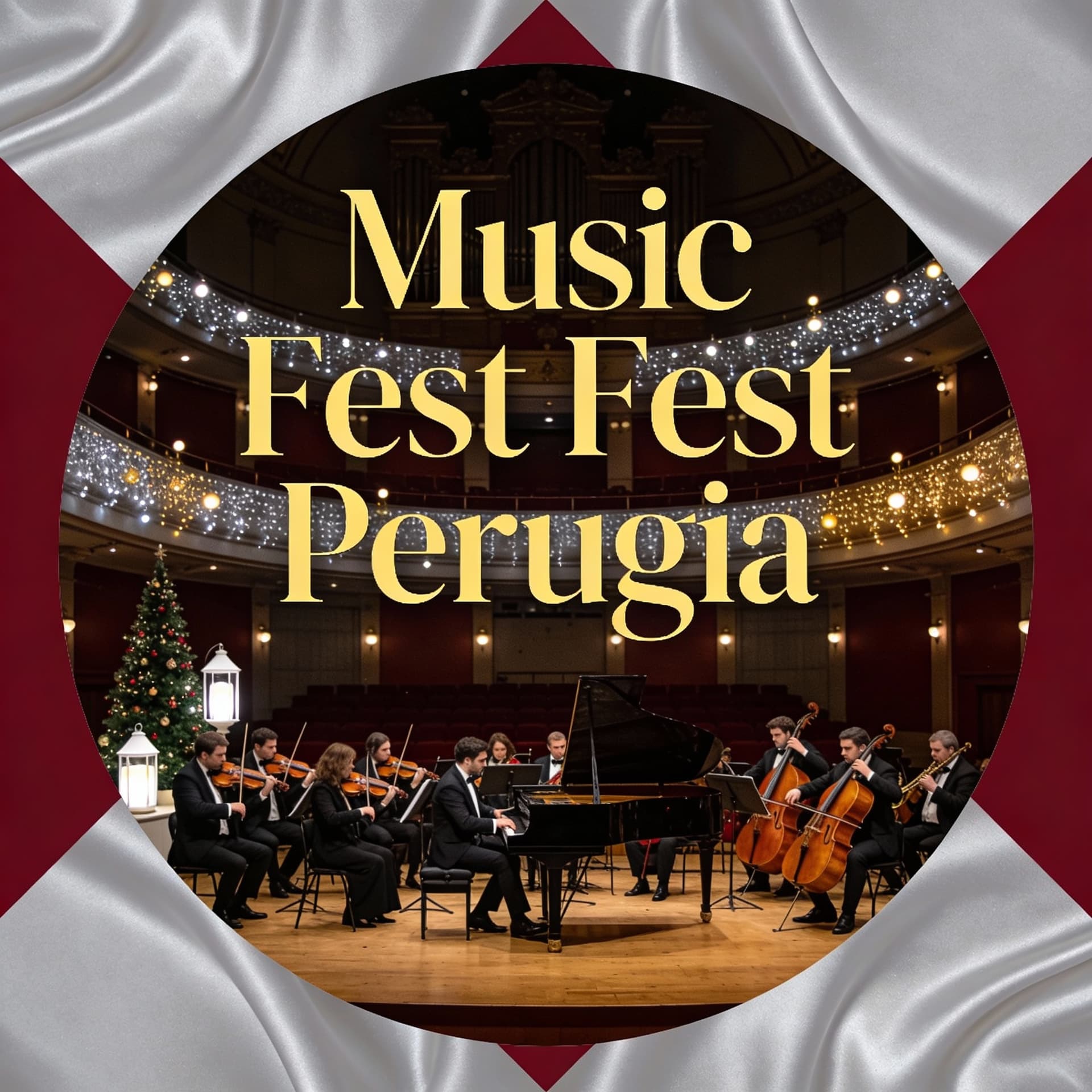 AI generated: HACER UN CRISMA DE NAVIDAD en una sinfónica con una orquesta. y poner en el cartel del centro "Music...