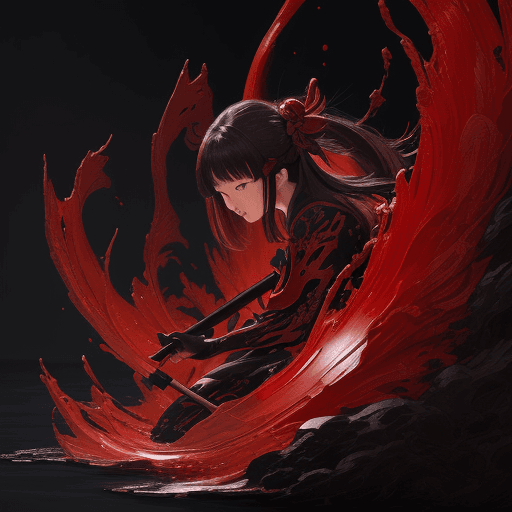 AI generated: an image with a character on an island, in the style of kawacy, dark bronze and red, luminous brushw...