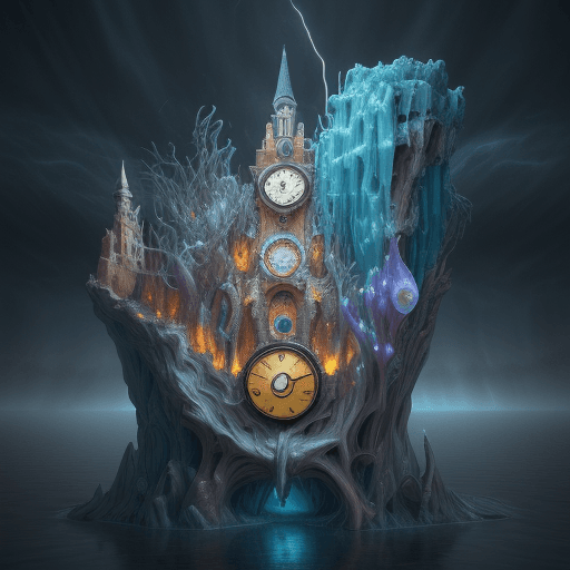 AI generated: Time flows backward as a clock melts into a Salvador Dalí-esque painting, storm night, 3d, fantasy a...