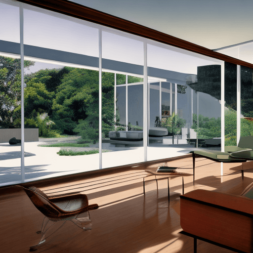 AI generated: Hyper realistic eye level exterior photo of a mid century modern style house overlooking the ocean, ...