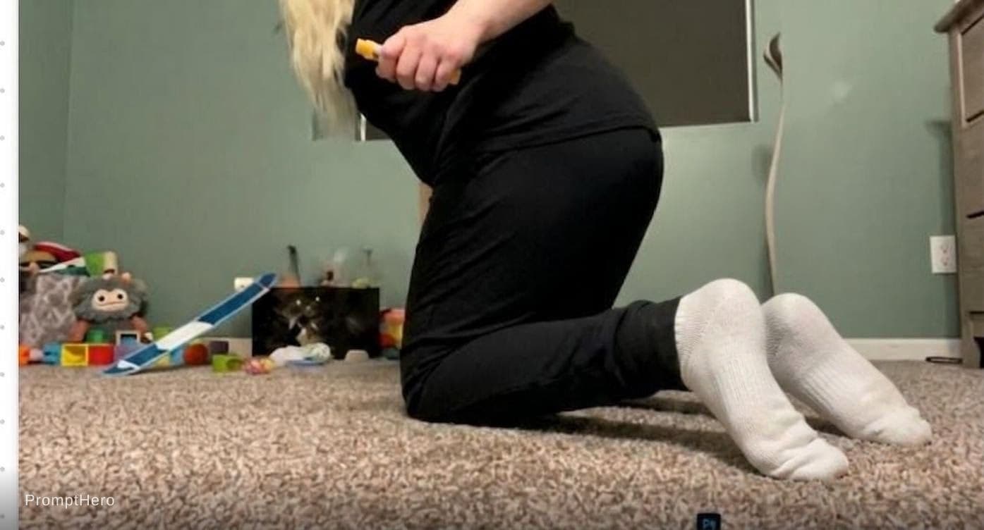 AI generated: Keep pose exactly the same, add socks to her feet