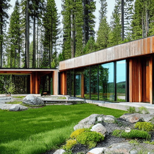 AI generated: hyper realistic real estate photography image, full large image, big and long ground level eco-frien...