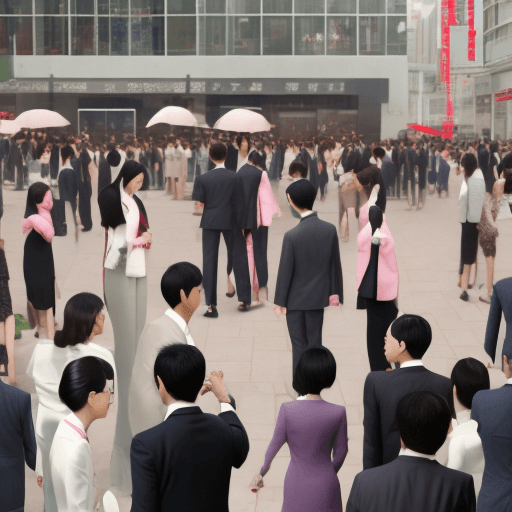AI generated: Hyper realistic eye level exterior photo of a business Japanese woman. 6’2” with high heals. She has...