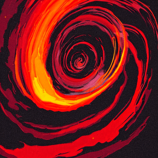 AI generated: red orange rocky planet in outer space, realistic style, spiral explosion cosmic blackground