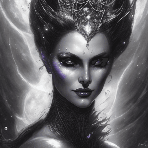 AI generated: A portrait of a beautiful Queen Mab Mab, perfect body, moon reflecting off face, dark hair, Apocalyp...